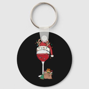 Julrött Vin Glass Santa Hat Reindeer Roligt Xm Nyckelring