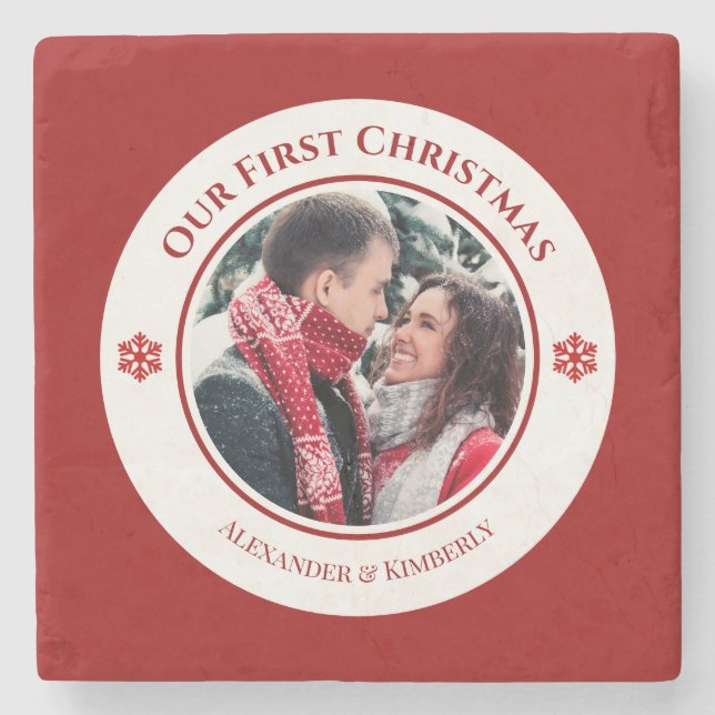 Julrött vit cirkel med övre Grund texter Stenunderlägg (Framsidan)