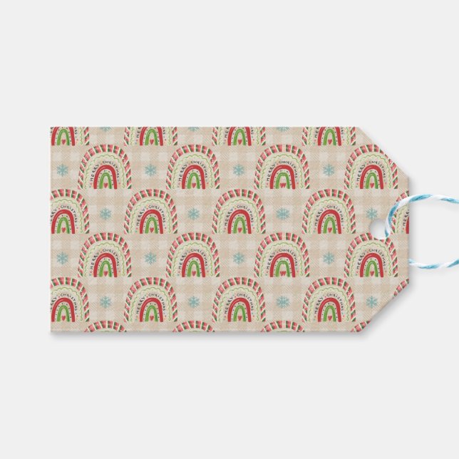 Julrött vit Grönt Rainbows & Snöflingor Presentetikett (Framsidan (Horisontell))