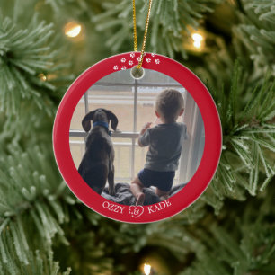Julrött vit Personlig Child Pet Photo Julgransprydnad Keramik
