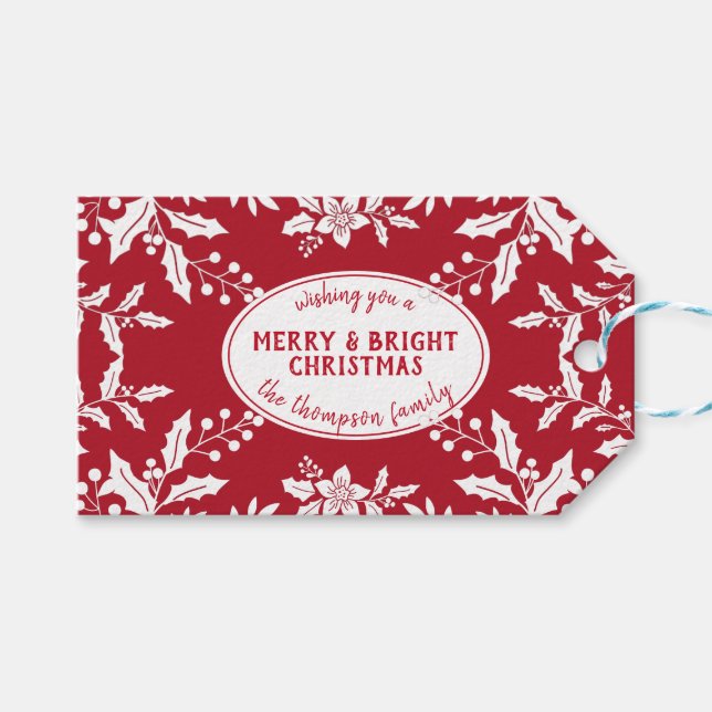 Julrött, Vita Holly, Familj Namn, Festive Presentetikett (Framsidan (Horisontell))