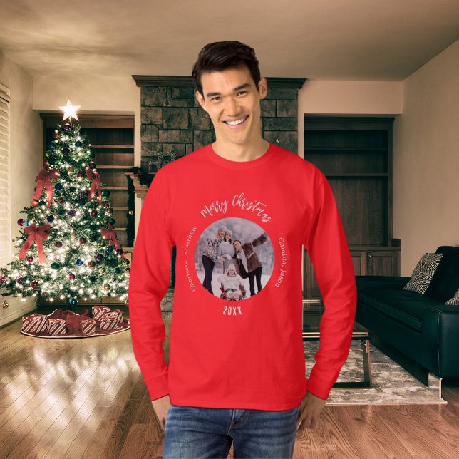 Julrött, vitt familjefoto namns killar t shirt (Skapare uppladdad)