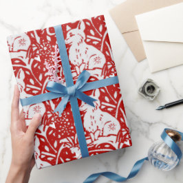 Julrött Vitt räv Snowflake Woodland Vinter Presentpapper