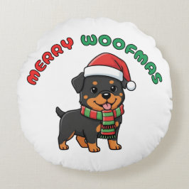 Julrottweiler Round Pillow: Merry Woofmas Rund Kudde