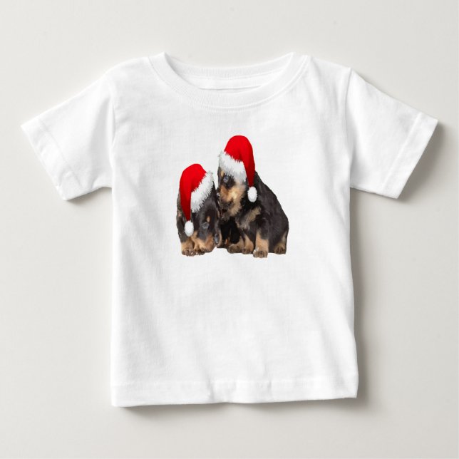 Julrotweilers med festliga Helgdag T Shirt (Framsida)