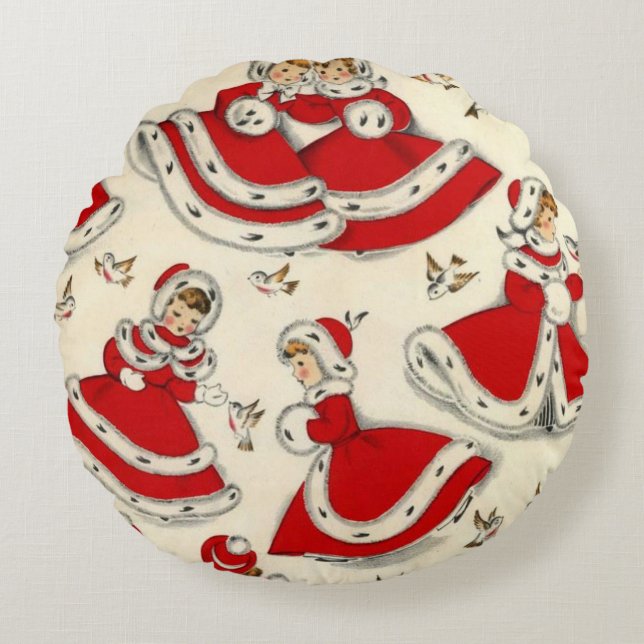 Julrunda Pillow, Vintage Rund Kudde (Framsidan)