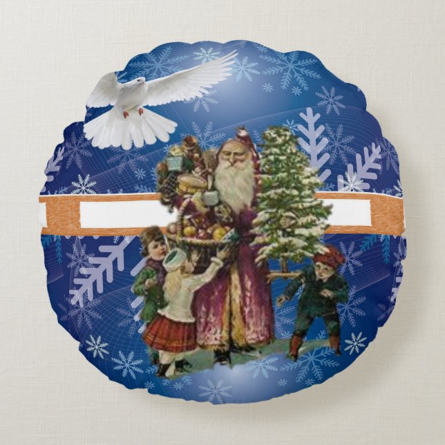 Julrunda Pillow, Vintage Rund Kudde (Framsidan)