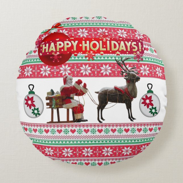 Julrundan Pillow, Glad helg Rund Kudde (Framsidan)