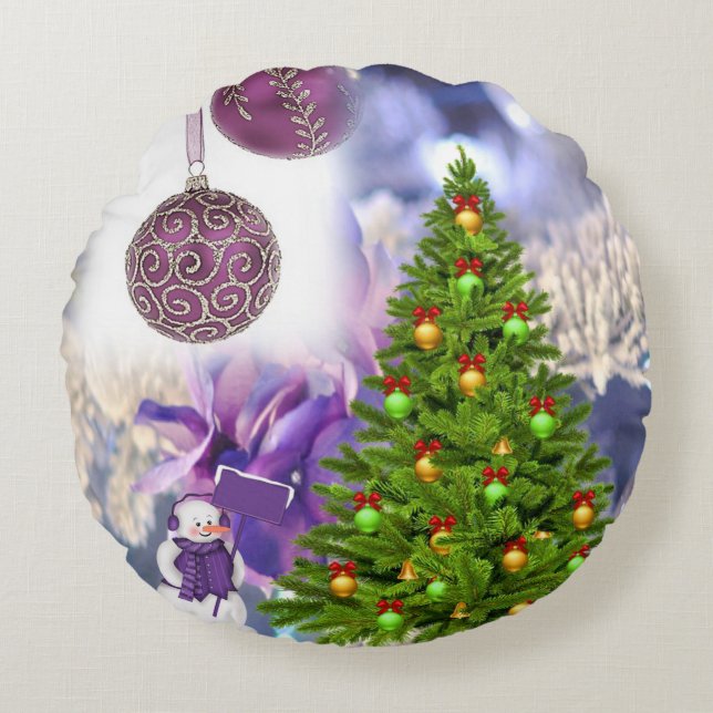 Julrundan Pillow, Snögubbe Rund Kudde (Framsidan)