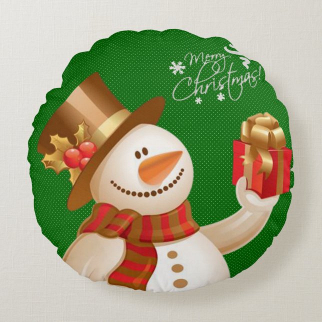 Julrundan Pillow, Snögubbe Rund Kudde (Framsidan)