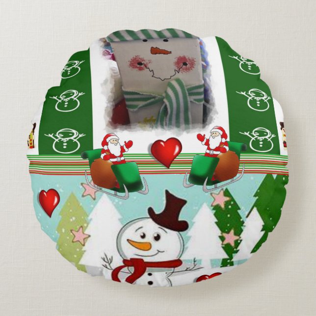 Julrundan Pillow, Snögubbe Rund Kudde (Framsidan)