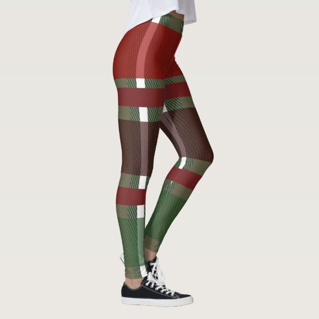 Julrutiga gröna burgunderfärgade Leggings (Höger)
