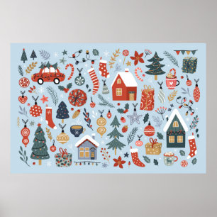 Julsamling i dekorativt vintertid inslag poster