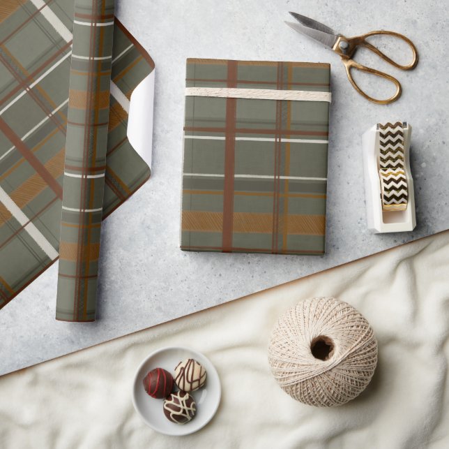 Julsamling | Plaid Grönt, Cream, Tan Presentpapper (Hantverk)