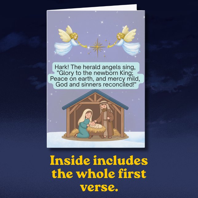 Julsången Hark The Herald Angels Sing  Kort (Hark! The herald angels sing Christmas Holiday Card with the whole first verse inside)