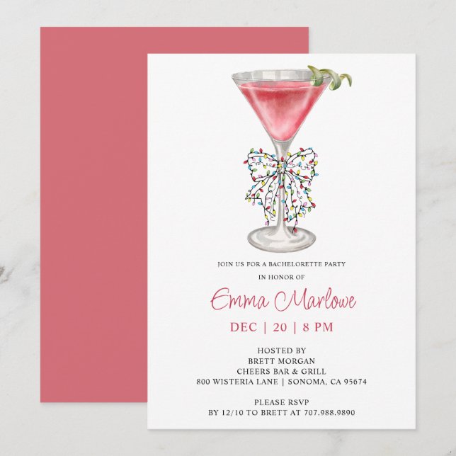 Julsäsongen Bachelorette Cocktail Party Inbjudningar (Fram/baksida)
