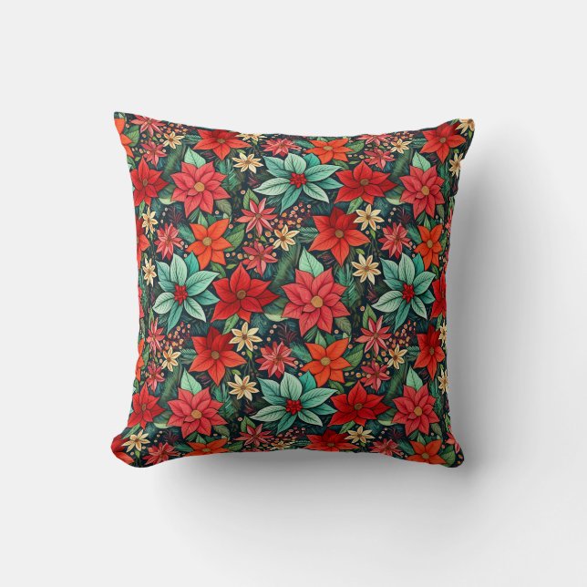 Julsäsongen Boho Poinsettia Design Kudde (Framsida)