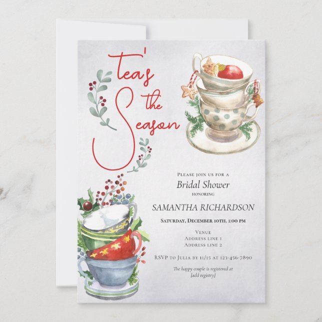 Julsäsongen Möhippa Brunch Tea Party Inbjudningar (Framsida)