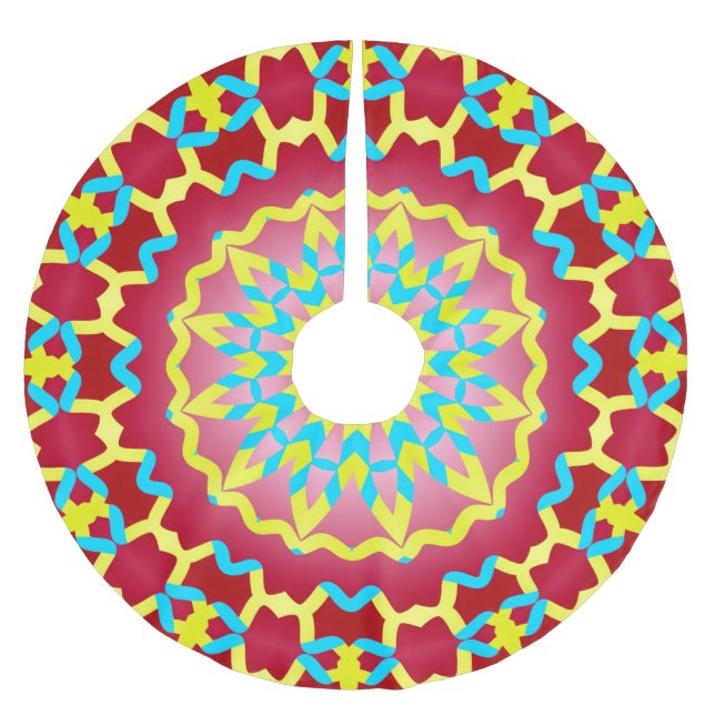 Julsäsongen röd gult teal klassisk mönster julgransmatta borstad polyester (Framsidan)