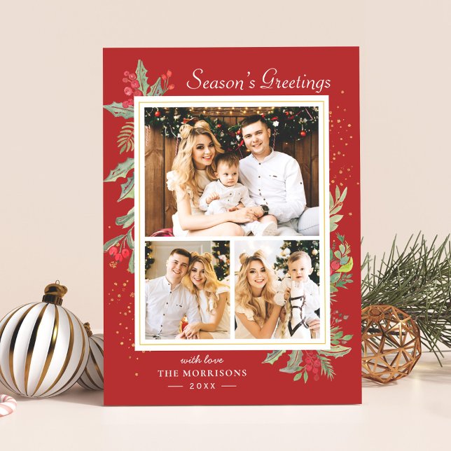 Julsäsongens Hälsning Holly Berries 3 Foto Julkort (Skapare uppladdad)