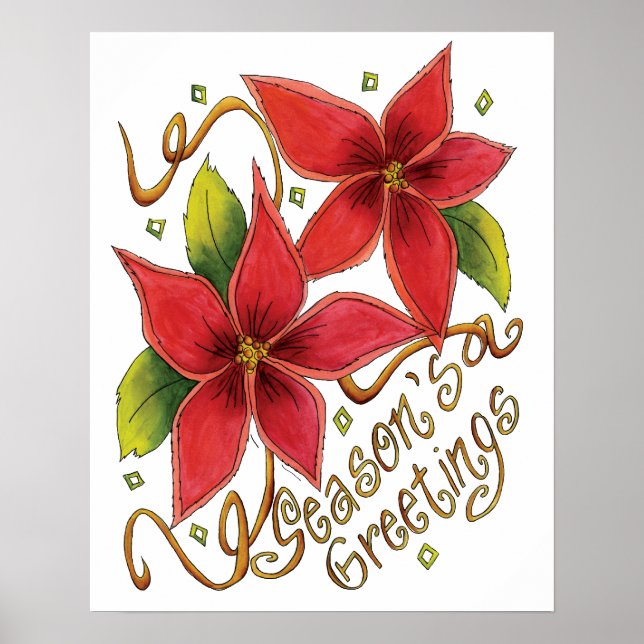 Julsäsongens hälsningar med Poinsettias Poster (Framsidan)