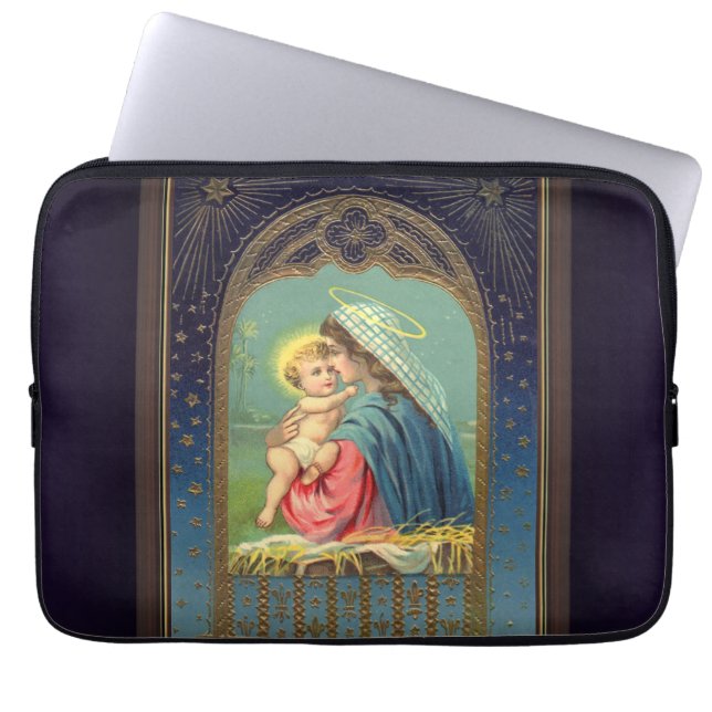 Julscen med Maria som håller Jesusbarnet  Laptop Fodral (Framsidan)