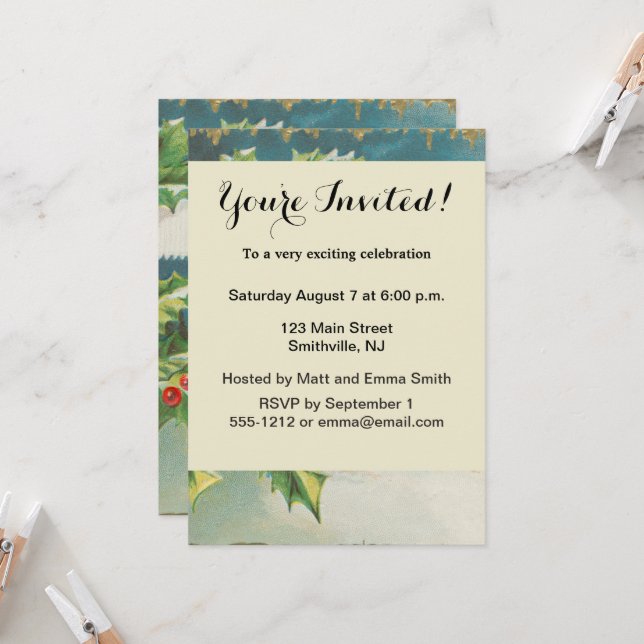 Julscen med snö och järnek vinter inbjudningar (Fram/Back In Situ)