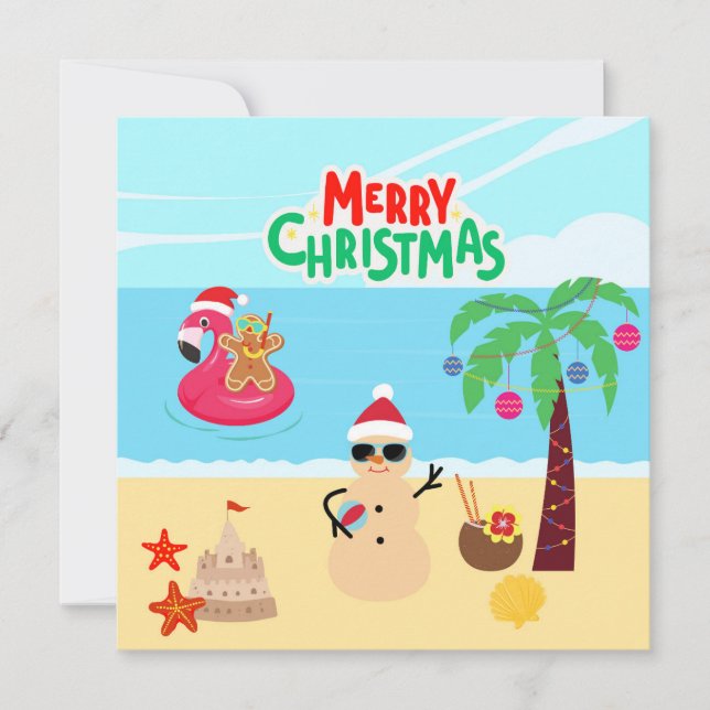 Julscen vid stranden kort (Framsida)