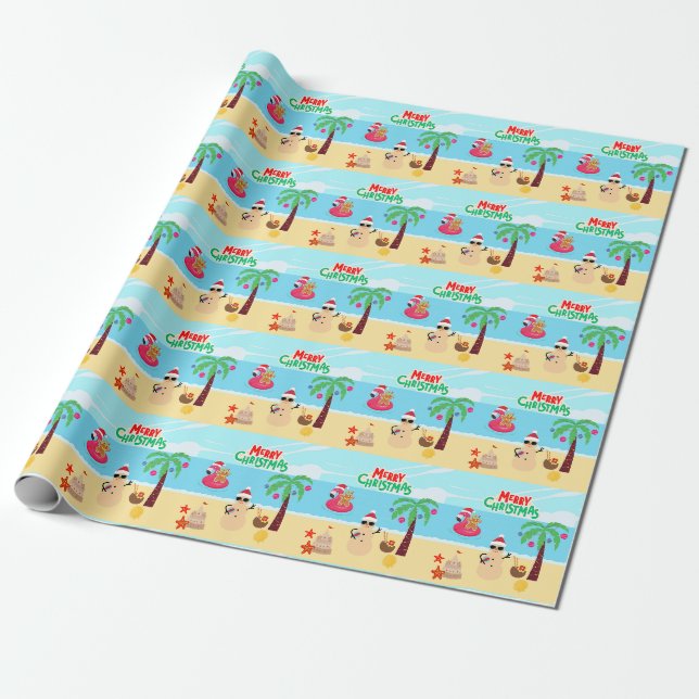 Julscen vid stranden presentpapper (Utrullad)