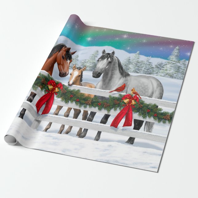 Julscenbukten Buckskin Dapple Grått Horses Presentpapper (Utrullad)