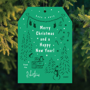 Julscenen Doodle Grönt Julkort