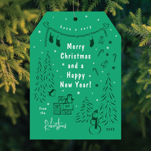 Julscenen Doodle Grönt Julkort (Skapare uppladdad)