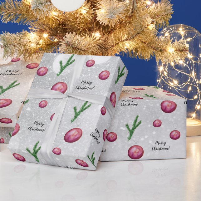 Julscenen Grenar och Bollar vattenfärg Presentpapper (Helgdagar)