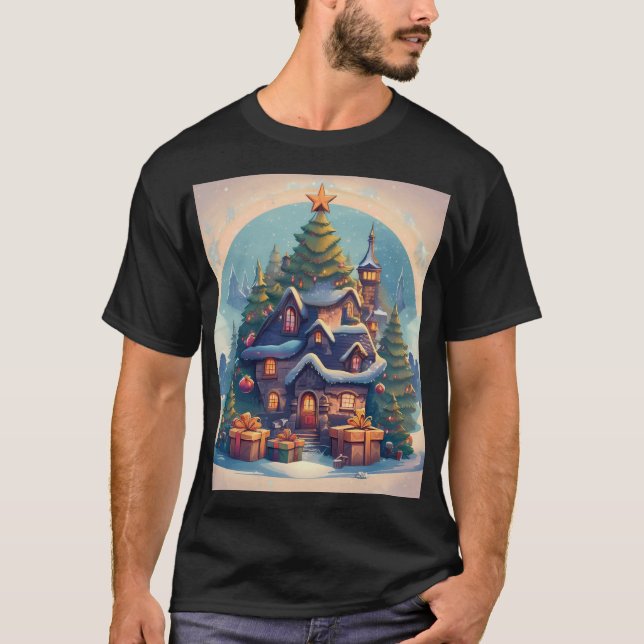 Julscenen, grundläggande Mörk T-Shirt (Framsida)