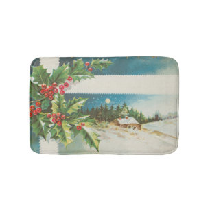 Julscenen Holly Snö Winter Badrumsmatta