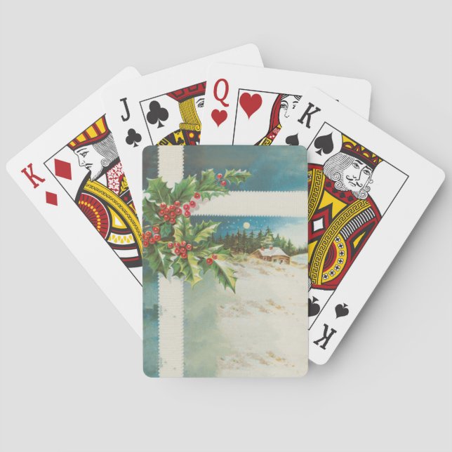 Julscenen Holly Snö Winter Casinokort (Baksidan)