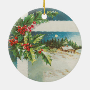 Julscenen Holly Snö Winter Julgransprydnad Keramik