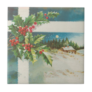 Julscenen Holly Snö Winter Kakelplatta