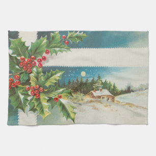 Julscenen Holly Snö Winter Kökshandduk