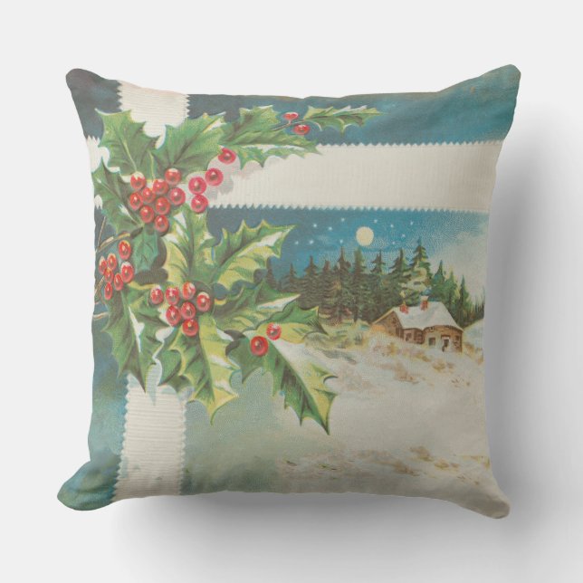 Julscenen Holly Snö Winter Kudde (Framsida)