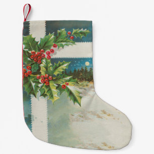 Julscenen Holly Snö Winter Liten Julstrumpa