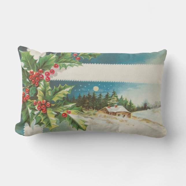Julscenen Holly Snö Winter Lumbarkudde (Framsida)