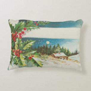 Julscenen Holly Snö Winter Prydnadskudde