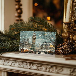 Julscenen i Snowy London Helg Vykort