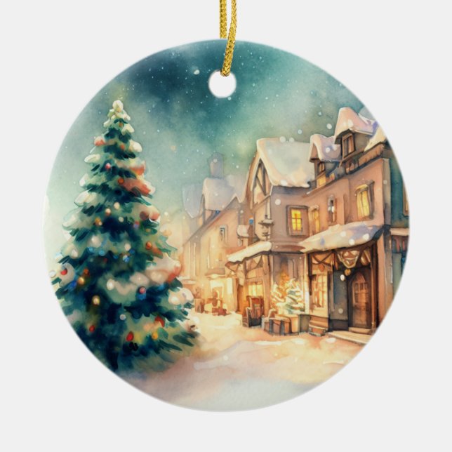 Julscenen i vår by julgransprydnad keramik (Framsidan)