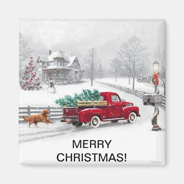 Julscenen på en kvadratmagnet magnet (Framsidan)