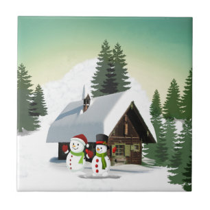 Julscenen Snögubbe Kakelplatta