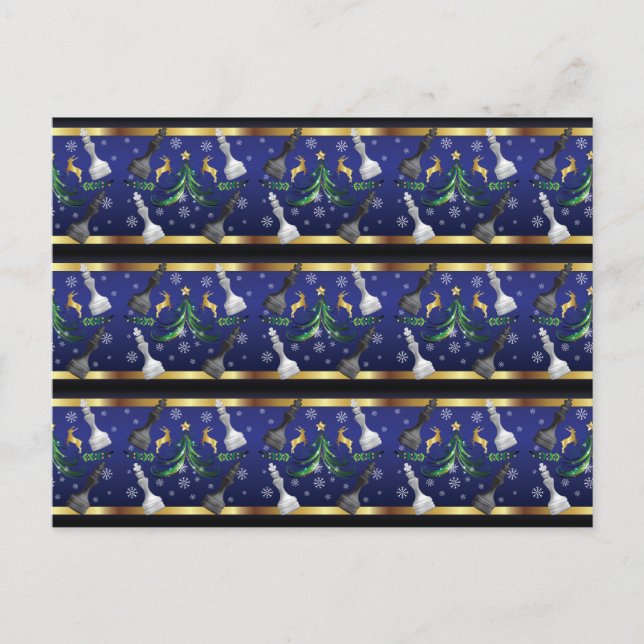 Julschackpjäser - Snöflingor Xmas Träd Vykort (Framsida)