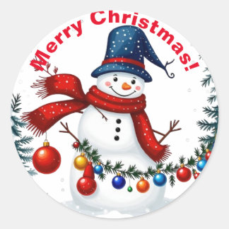 Julserie 2 - Stickers i Snögubbe Runt Klistermärke