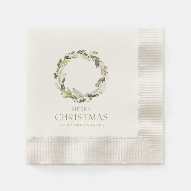 Julservett med grön krans pappersservett (Framsidan)
